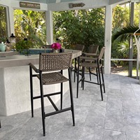 Ensemble de tables et chaises de restaurant toutes saisons, chaise de bar extérieure en aluminium, tabouret de bar commercial en métal et corde pour hôtel, villa, club