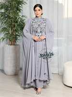 Robe Kaftan Islamique Modeste en Georgette AWAIS HOUSE pour Femme, Perlée à la Main, Légère, Grande Taille, Col Montant, Longue, Manches Longues
