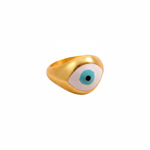 Anillo clásico de esmalte de ojo de Plata de Ley 925 para mujer chapado en oro - Product Image 1