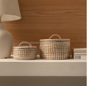 Paniers de rangement en jonc de mer artisanaux 2 tailles S M respectueux de l'environnement | Panier de rangement naturel pour la maison, la cuisine et la chambre à coucher | Cadeau pour elle - Product Image 2