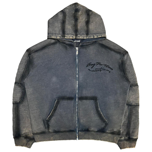 Sweats à capuche personnalisés 500 GSM French Terry Acid Wash Vintage Sun Faded Boxy Brodé Sweat à capuche zippé pour hommes - Product Image 3