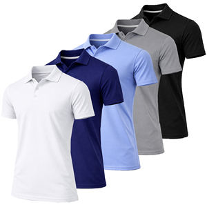 Lot de 5 chemises décontractées à manches courtes pour homme, en polyester tricoté uni, respirant et anti-transpiration (S-3XL) - Product Image 2