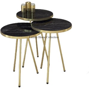Stainless Steel Made Handmade Metal Nesting <b>and</b> Side Table <b>Gold</b> Color <b>Frame</b> With <b>Black</b> Color Marble Admirable Look Round Shape - Product Image 6