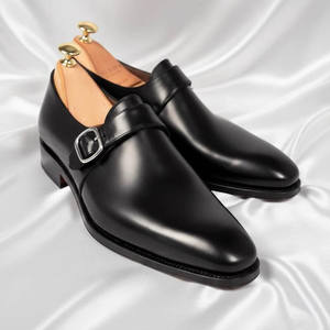 Chaussures habillées pour hommes en cuir de vachette véritable, faites à la main, à boucle, semelle rigide, bout pointu, pour mariage, haute qualité - Product Image 4