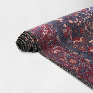 Alfombra Turca Art Deco Vintage, Color Azul Marino y Borgoña, Impresión Digital, Diseño Ornamental Tradicional, Lavable, Plegable, ODM - Product Image 4