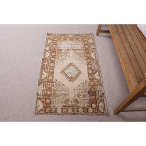 Vintage Rug 2.4x3.9 ft, <b>Brown</b> Blue Polka dot <b>Wool</b> Turkish Rug - Product Image 3