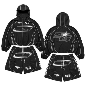 Custom Camo Half Zip Polyester <b>Jacket</b> Jogger Short Set 2pc Sport Patchwork Nylon Tracksuit Windbreaker <b>Track</b> Suit Sets <b>for</b> <b>Men</b> - Product Image 2