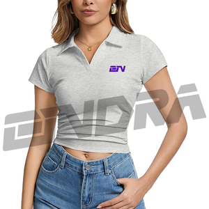 เสื้อโปโลครอปสีเทาสำหรับผู้หญิง ระบายอากาศได้ดี สวมใส่สบาย ด้วยผ้าเนื้อนุ่ม สไตล์ทันสมัย เหมาะสำหรับใส่ลำลอง ทำงาน เดินทาง และสวมใส่ในชีวิตประจำวัน - Product Image 1