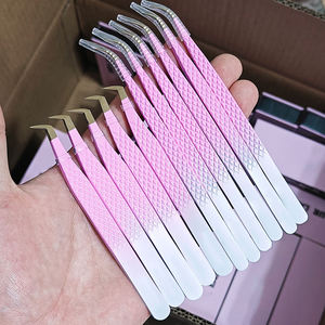 Pinces à cils professionnelles de précision à pointe en fibre, logo personnalisé, acier inoxydable, pinces à cils fines droites, volume, 45 90 degrés - Product Image 4