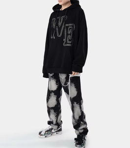 เสื้อกันหนาวมีฮู้ดสำหรับผู้ชายเสื้อล้างกรดวินเทจแบบสวมหัวเย็บปะสองชั้นสีปกติพอดีแบบกำหนดเอง - Product Image 5