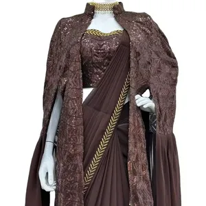 Pronto a indossare Saree Bollywood sequenza ricamo Fuax Georgette con camicetta collezione indiana organza saree