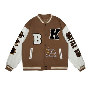 Mangas de cuero con logotipo personalizado para hombre, chaqueta de forro polar con letras bordadas, azul y negro, venta al por mayor - Product Image 5
