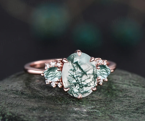 Moss AgateแหวนMinimalist 925 เงินสเตอร์ลิงผู้หญิงงานแต่งงานหมั้นของขวัญวันวาเลนไทน์แหวนเครื่องประดับ Fine - Product Image 2