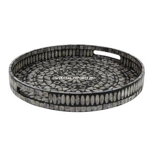 Plateau de service vert nacre de forme ronde plateau de service de fournitures alimentaires plateau de chocolat de luxe de taille personnalisée - Product Image 5