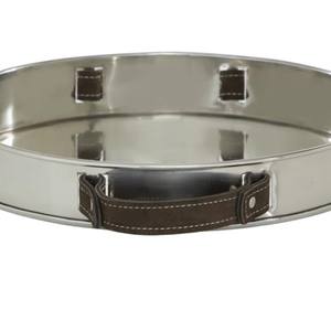 Bandeja decorativa de aluminio plateado pulido espejo con asas de cuero al por mayor para boda, hogar, restaurante y Hotel - Product Image 3