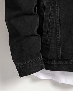 2024 Winter Men's Custom Logo Denim Jacket Plus Size Vintage <b>Leather</b> <b>Look</b> Casual Varsity Style for Outdoor Sports and Work - Product Image 3