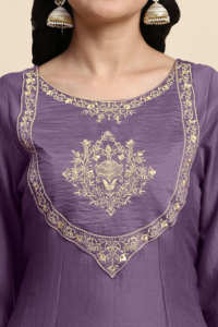 Ensemble Kurta Pantalon Anarkali en Organza de Soie Brodé pour Femmes Trendmalls avec Dupatta (G263-Violet Clair) Style Ethnique Salwar - Product Image 4