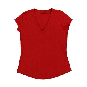 Camiseta de manga media con cuello redondo para mujer, ropa informal 100% de algodón/poliéster de alta calidad, bordada con logotipo de impresión personalizada - Product Image 1
