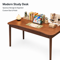 Bureau d'étude moderne et durable en bois foncé avec plusieurs tiroirs, grand plateau arrondi, table d'écriture pour chambre d'étudiant, bureau à domicile