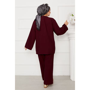 Women's Burgundy Loose-Fitting Suit Set with Front Tie Closure - Product Image 4