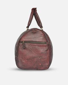 Sac de voyage de luxe en cuir véritable gaufré crocodile bordeaux avec fermeture éclair, idéal pour le week-end, les voyages, la gym, le sport et les séjours d'une nuit - Product Image 5