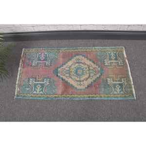 Alfombra Turca Vintage de 1.5x3.1 pies (47x94 cm), Alfombra Persa Azul de Lana - Product Image 3