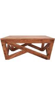 Handcrafted Modern <b>Square</b> Solid Wood Coffee Table Unique Geometric Base Durable Rustic Indian Style Living Room Center Table - Product Image 2