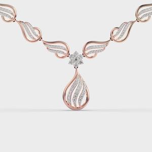 Collier en or blanc et rose 18 carats avec diamant brillant cultivé en laboratoire certifié IGI, design flamme, pour femmes, bijoux fins de luxe - Product Image 6