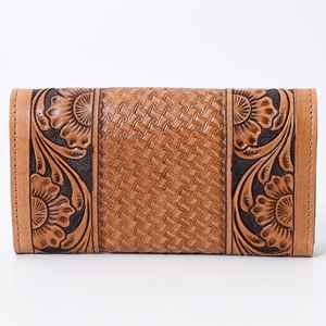 Portefeuille en cuir véritable fait à la main bohème occidental aztèque usiné nouveau Design Vintage fermeture éclair toile fentes pour cartes de trésorerie vieilli peint - Product Image 2