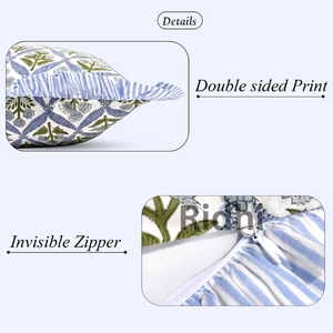 Ensemble de housses de coussin lombaire RIDHI Light Steel Blue 20x26 à volants, imprimé floral en coton fait main style western, amovible et lavable - Product Image 2