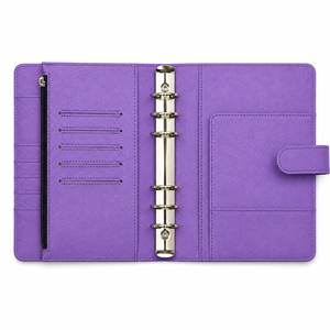 Nieuwe leren losbladige spiraal 6-ringband A6 portemonnee planner notitieboek hoes licht leigrijs Lichi Pebble portemonneetas - Product Image 1