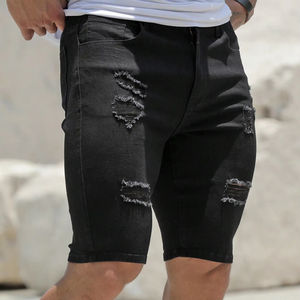 Shorts Vaqueros Ajustados Negros Desgastados Personalizados para Hombre, Cintura Media, Alta Calidad, Moda Casual de Verano, Tendencia, 100% Algodón, Ecológicos - Product Image 3