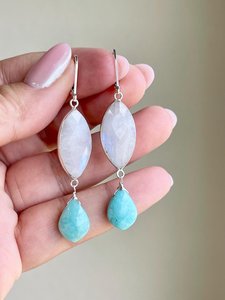 Pendientes Marquise de Plata de Ley 925 con Piedra de Luna Arcoíris Acuática y Amazonita, Blancos de Verano, 35 mm, Cierre de Palanca, Piedra de Nacimiento de Junio, Armonía - Product Image 2