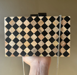 Pochette moderne en bois naturel, pochette de mariée, pochette en bois brun faite à la main, pochette convertible en sac bandoulière - Product Image 2