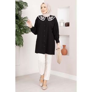 เสื้อคลุมฮิญาบปักลายสไตล์เรียบร้อย สีดำ - Product Image 5