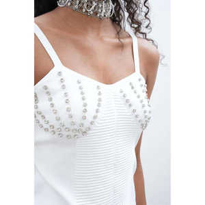 Vestido Mini Belina Hecho a Mano con Adornos de Piedras 2804 con Cintura Natural - Product Image 1