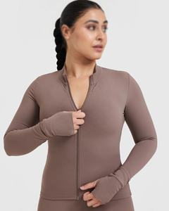 2024 chaqueta de LICRA de nailon para mujer, Control de estómago, cómoda, gimnasio, entrenamiento físico, Yoga, chaqueta deportiva de manga larga con cremallera - Product Image 4