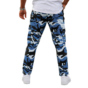 Pantalones cargo para hombre al por mayor, pantalones cargo ajustados a la moda de camuflaje azul personalizados para hombre, pantalones cargo informales al por mayor - Product Image 5