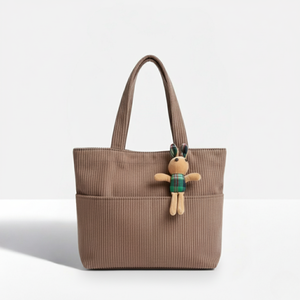 Solid Color Velvet Corduroy Carryall with Zipper Closure - Product Image 1