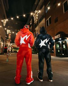 Conjunto Deportivo Personalizado con Lavado Ácido, Conjunto con Cremallera, Pantalones Deportivos Acampanados con Lavado Ácido y Sudadera con Capucha, Chándal con Parches Desgastados para Hombre - Product Image 6