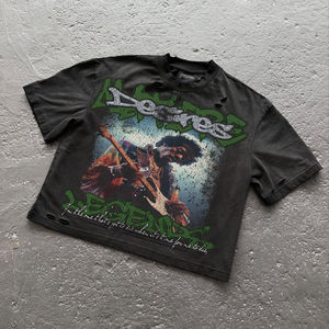 Camiseta Urbana Negra Vintage con Estampado Gráfico DTG Lavado de Gran Peso, Diseño Personalizado, Unisex, Talla Grande - Product Image 4