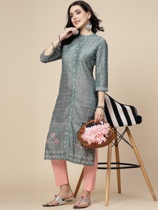 Dernière tendance : Kurta élégante pour femme, imprimé floral, en polyester, à manches longues, col mandarin, lavable, idéale pour l'été - Product Image 6