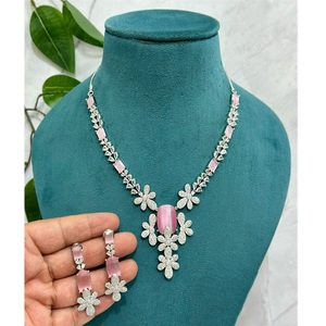 Magnifique CZ de qualité supérieure à la mode blanc rhodium polonais collier boucles d'oreilles ensemble femmes traditionnel mariage fiançailles fête cadeau - Product Image 1