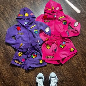 Conjunto de dos piezas de verano para mujer, conjunto de pantalones cortos lavados con ácido con logotipo bordado personalizado, chaqueta estampada, conjuntos de pantalones cortos para mujer - Product Image 2