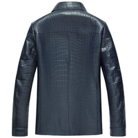 Premium Hemdkragen Kroko-Geprägte Echte Rindsleder Herren Mode-Lederjacke in Marineblau Farbliche Anpassung Möglich