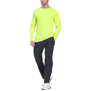 Men's <b>Neon</b> Yellow Long Sleeve O-Neck Quick Dry Knitted <b>T</b>-<b>Shirt</b> Regular Fit Solid Color Trackstar OEM Private Label TSI-G05-P0005 - Product Image 3