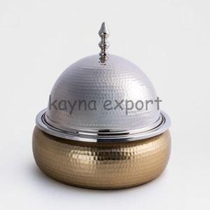 Latest Dome Top design Best selling Hammered style two tone finished Metal Hot pot Warmer High Quality metal Casserole Pot - Product Image 1