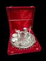 Plateau de prière en argent allemand spirituel, ensemble de thali dans un coffret cadeau en velours pour l'inauguration de la maison, Diwali Inde, cadeaux de mariage en gros