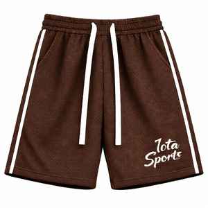 Shorts en maille marron foncé respirants et écologiques IOTA SPORTS, séchage rapide, double couche, taille élastique, unisexe, designs personnalisés OEM - Product Image 1
