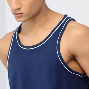 BRANIS SPORTS Men's <b>Navy</b> Blue Sleeveless Tank <b>Top</b> Crew Neck Solid Casual Knitted Breathable Polyester/Cotton High Street Fit - Product Image 6